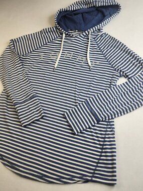 Tommy Hilfiger Sport Women’s Medium M Blue White Striped Sweatshirt Hoodie Light